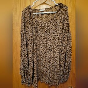 Terra & Sky Leopard Print Balloon Sleeve Top 4X
